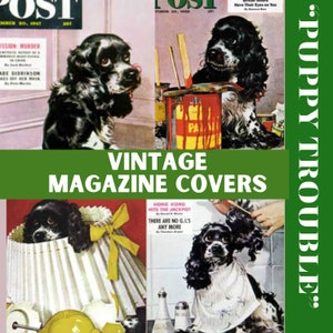 Retro-Titelseiten: Cavalier Charles Spaniel Drucke, Hundekunst, Hundegemälde, Geschenk für Hundeliebhaber, lustige Wandkunst, Americana, Nostalgie, Neuheit