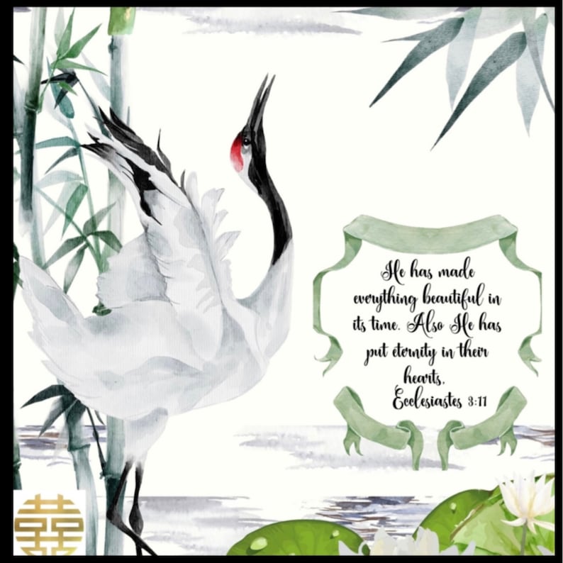 Japanese Style Watercolor Bible Art of White Crane Among Lotus Etsy