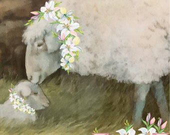 Lamb and Sheep Bible Verse Art Print, Easter Decor (Digital Download)