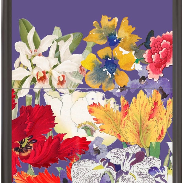Bright watercolor Floral Art,Flower Painting,Garden Flowers,Pink Rust Floral Art, Red purple floral Art, botanical print, floral rainbow art