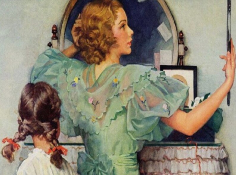 Vintage Art Print , Norman Rockwell/mom and Me/ Makeup Vanity Mirror/my ...