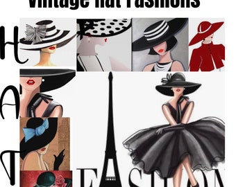 Vintage High Fashion Hats, women ‘s Dress, High Fashion, Vintage decor, Vintage prints, vintage vogue, vintage magazine covers,