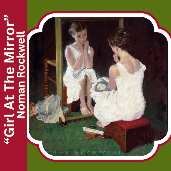 Objets de collection, impression Norman Rockwell : « Girl at the Mirror », décoration de chambre de fille, déguisement, 13e anniversaire, art mural ados, estime de soi