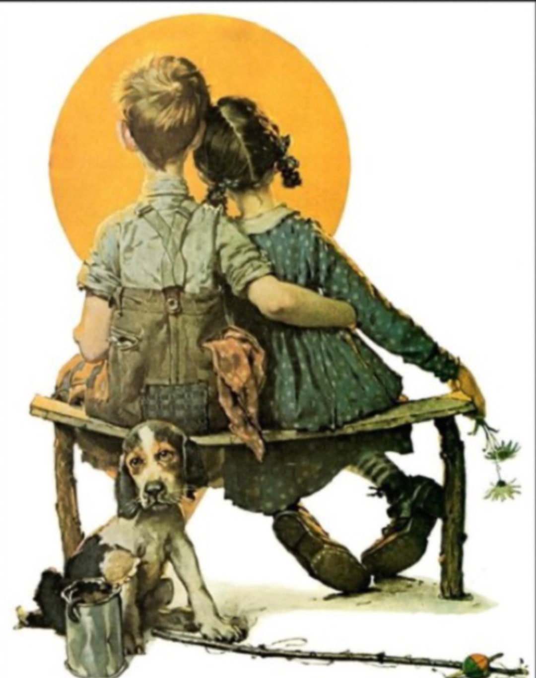 Norman Rockwell , Famous Painter/, Boy and Girl Gazing at Moon