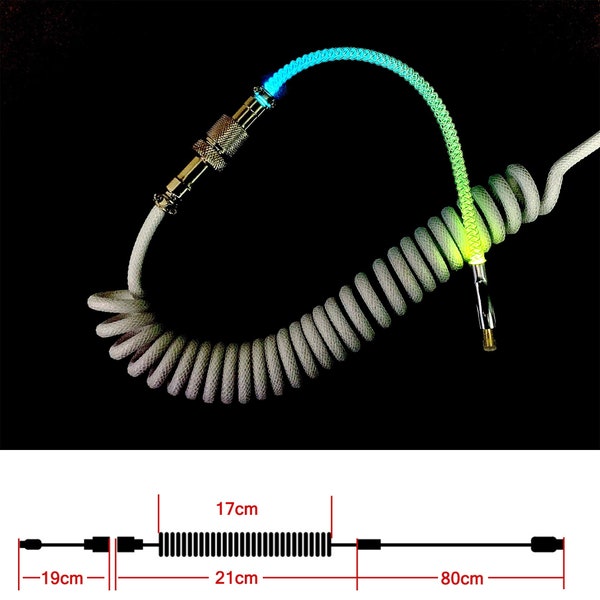 Coiled Cable / RGB Luminous Coiled Mechanical Keyboard Cable / Coiled Keyboard Cable USB C / Custom Mechanical Keyboard Cable