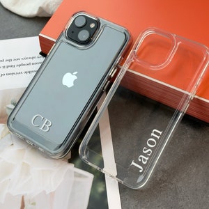 Gepersonaliseerd doorzichtig iPhone-hoesje voor iPhone 16 15 14 13 12 11 Pro Max XR, iPhone-hoesje initialen