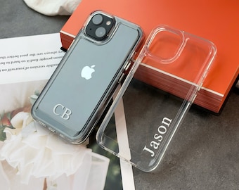 Personalisierte transparente iPhone Hülle für iPhone 15 14 13 12 11 Pro Max XR, Initialen iPhone Hülle