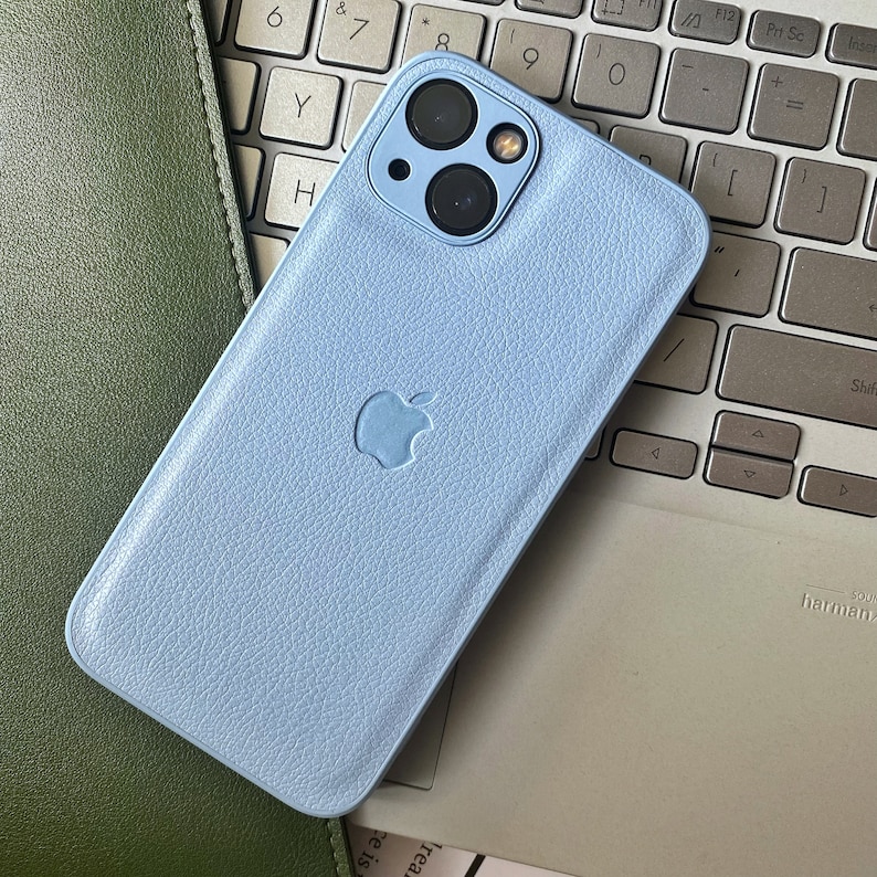 Leather iPhone 14 Case iPhone 15 14 13 12 11 Pro Max case iPhone XR case Cute iPhone X XS Max Case Light Blue