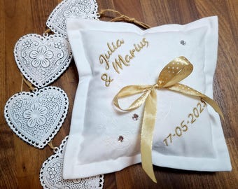 Ringkissen Hohzeit bestickt 19x19 cm personalisiert Ehering Kissen