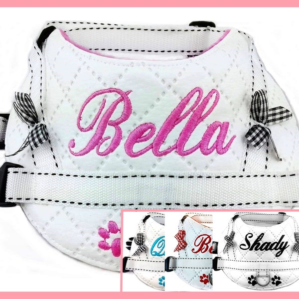 Dog Harness Personalized S M L XL XXL Embroidered Name Faux Leather White Pink Red Light Blue Black Harness dog harness