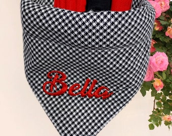 Houndstooth dog bandana with collar embroidered personalized neckerchief cloth dog gift Pepita dog bandana