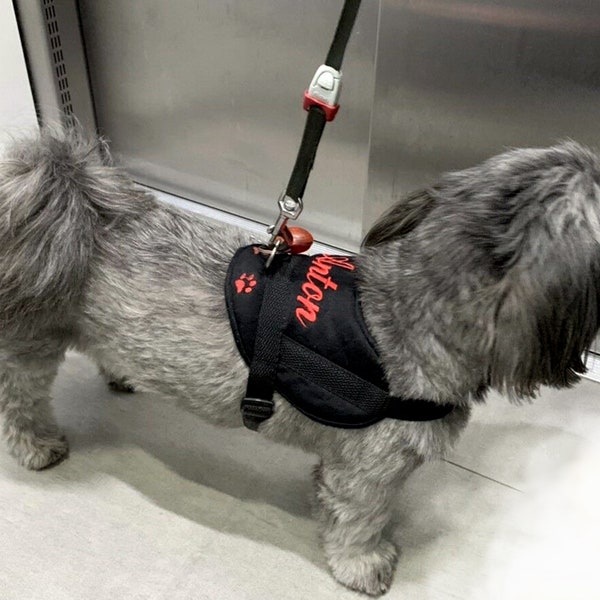 Hundegeschirr personalisiert S M L XL XXL mit Wunsch Namen bestickt Schwarz Geschirr dog harness