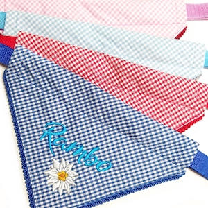 Dog bandana with collar personalized with name Alpenweiß embroidered Karo Trachten Jäger Bayern Style bandana cloth dog
