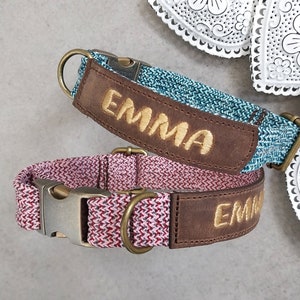 Personalized collar dew collar flat embroidered adjustable individually antique brass genuine leather dog collar 7 colors image 1