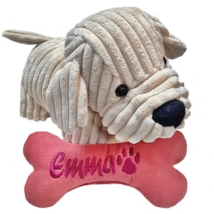 Dog bone 19 cm embroidered with name toy dog toy personalized with squeaker or rattle bone dog toy dog bone