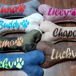 Dog bone 26 cm embroidered with name toy dog toy personalized with squeaker or rattle bone dog toy dog bone image 1