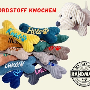 Cord dog bone 3 sizes embroidered with name toy dog toy personalized with squeaker or rattle bone dog toy dog bone