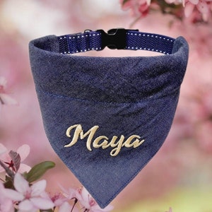 Jeans dog bandana with collar embroidered personalized neckerchief cloth dog gift cotton dog bandana