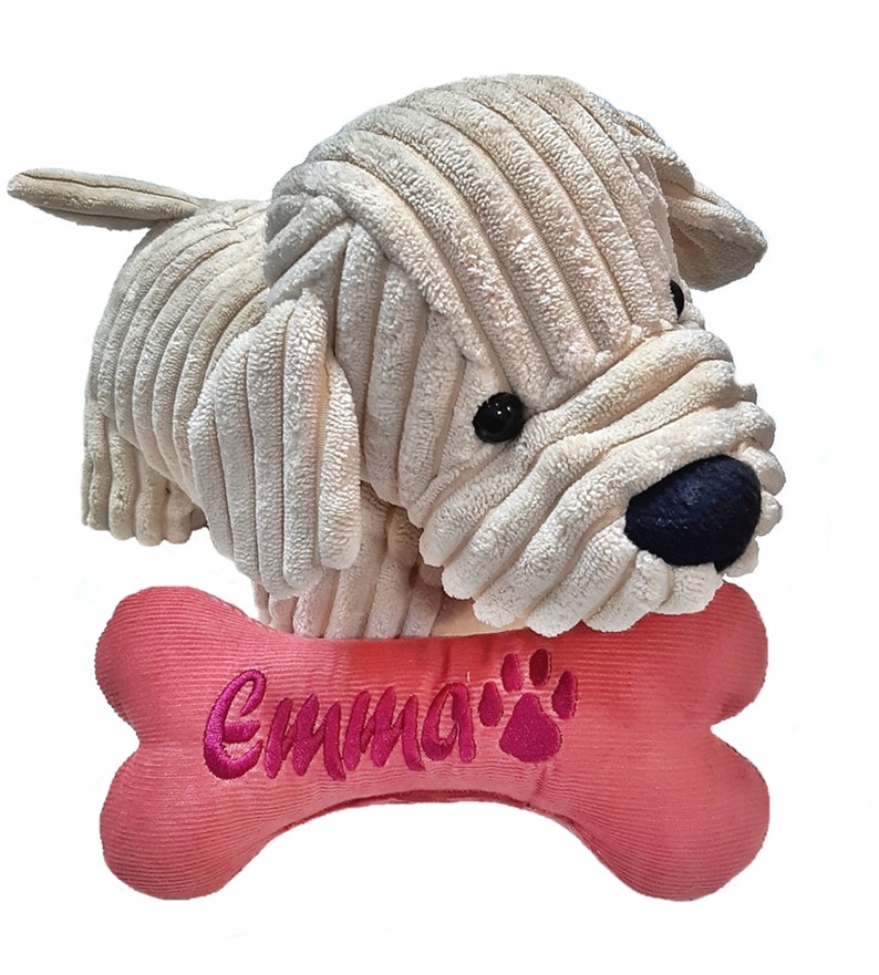 Hundeknochen 26 cm mit Namen bestickt Spielzeug Hundespielzeug personalisiert mit Quietscher oder Rassel Knochen dog toy dog bone Bild 2