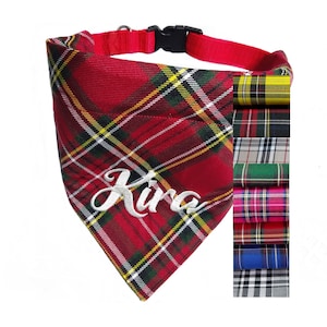 Dog bandana with collar size XL adjustable Scottish check personalized scarf neckerchief checked dog bandana