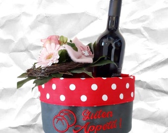 Broodmand van stof, 20 x 12 cm, geborduurd met stippen, stoffen mand, rolmand, housewarmingcadeau, stoffen mand