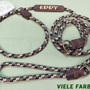 Guinzaglio personalizzato per retriever, guinzaglio in corda da 2 m, regolabile, ricamato, ottone anticato/argento, guinzaglio a tracolla in vera pelle