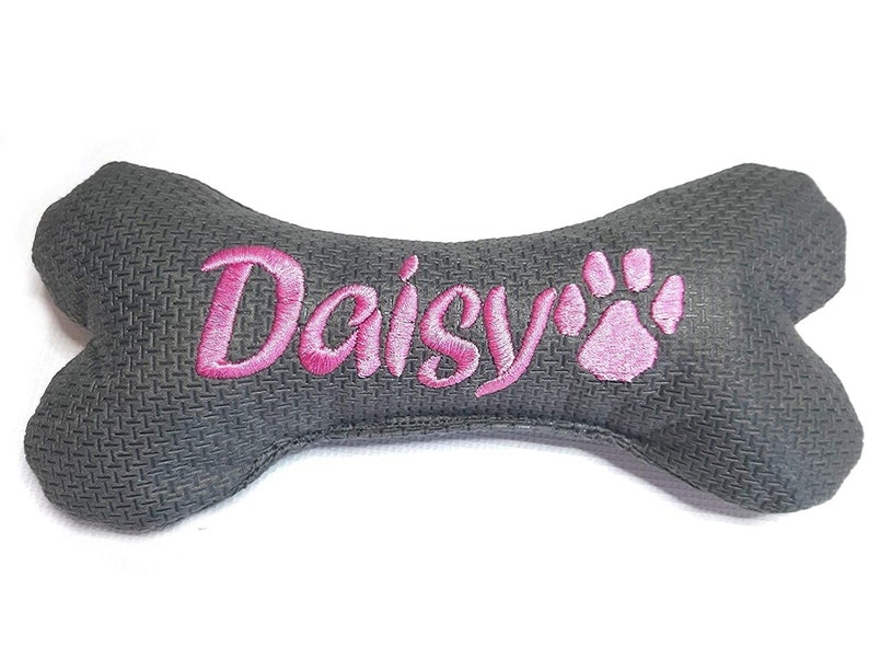 Dog bone 26 cm embroidered with name toy dog toy personalized with squeaker or rattle bone dog toy dog bone Grau ( Polyester )