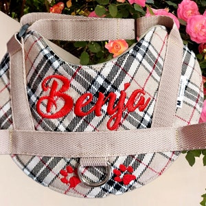 Dog harness personalized S M L XL XXL with desired name embroidered tartan several colors dog harness
