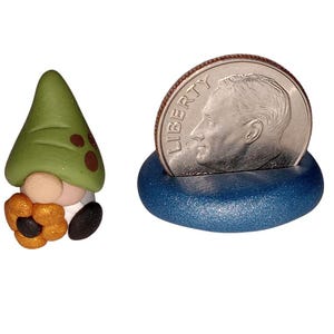 Teeny Tiny Handmade Clay Gnome with Flower, Fairy Garden Accessory, Planter Embellishment, Desk Buddy