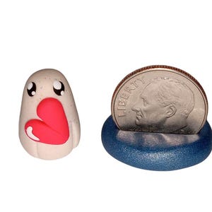 Cute Tiny Ghost Figure, Handmade Miniature Ghost with Heart, Itty Bitty, Teeny Tiny, Mini Clay Ghost