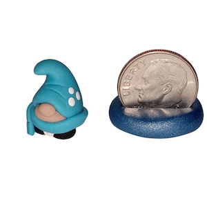 Cute Miniature Clay Gnome, Blue Hat & Scarf Winter Gnome Figure, Handmade Gnome, Seasonal Fairy Garden Decor, Adorable Little Mini Gnome