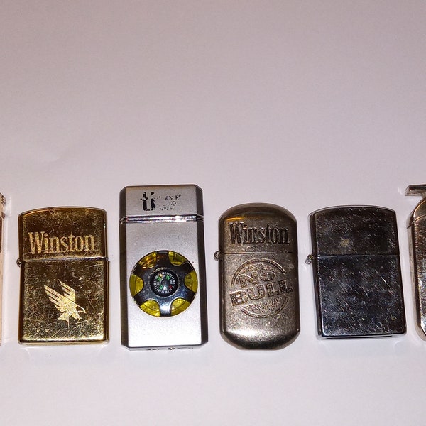 Group Lot of 6 Vintage Lighters, Flip Top Pocket Lighters, USED