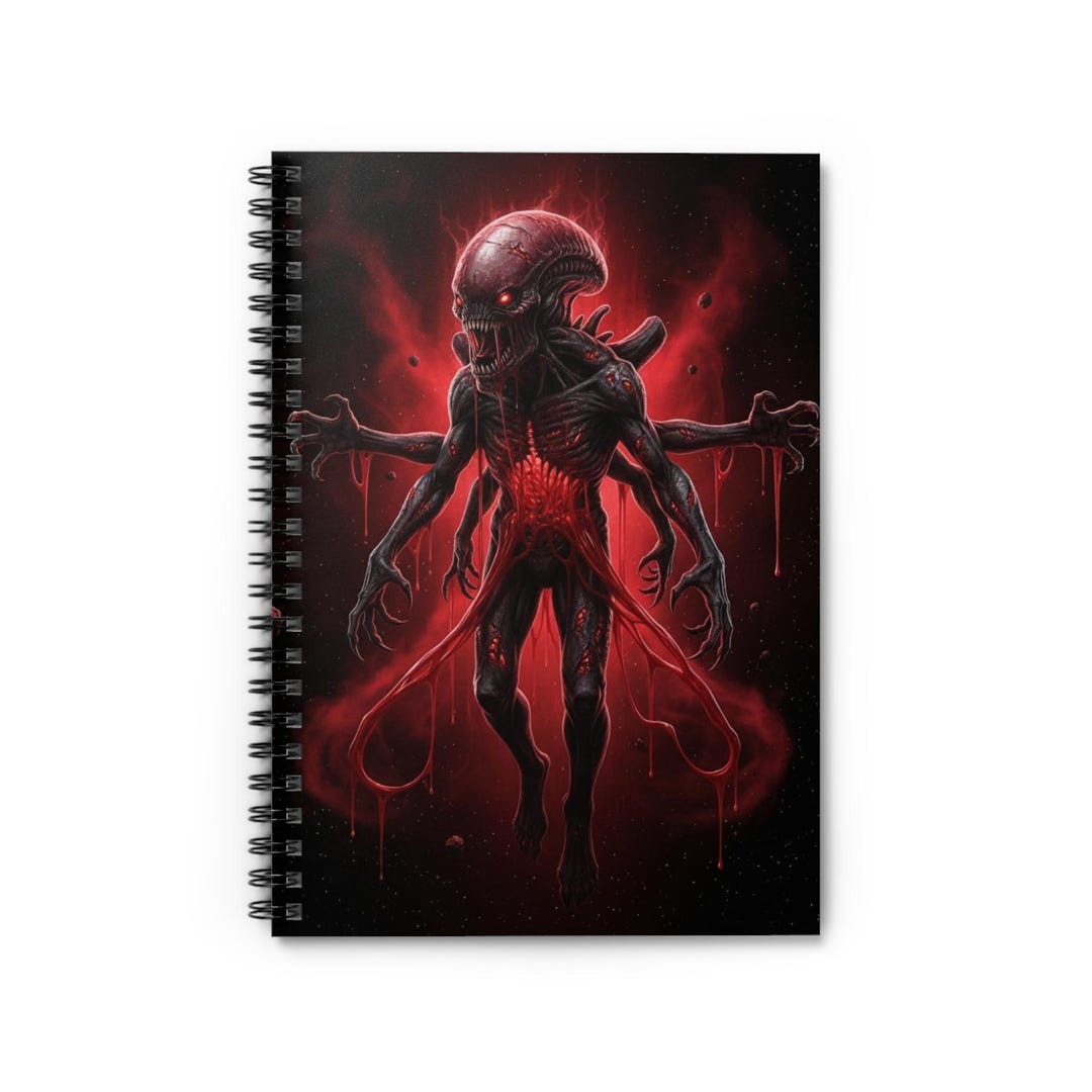 Red Alien Horror Illustration Notebook | Spiral Ruled Journal - Etsy