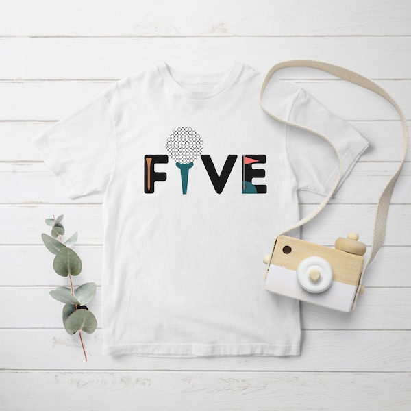 Five Golf Tee Birthday Shirt, Fifth Birthday, Golf Birthday Shirt, Hole in One Birthday Party, 5 Shirt, Golf Fifth Birthday, Fore,Golf Party