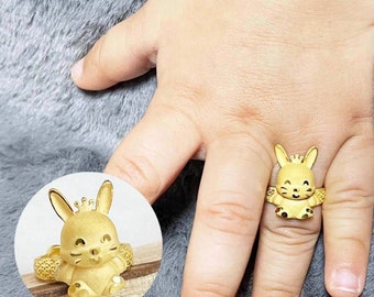 Gold Cutie Rabbit Baby Ring 24K 0.999 Pure 3.75g 한돈 | Dol Ring | Engraved Baby Ring | Baby Gold Band |  돌반지 순금 | 돌 반지 | Baby Gold Ring