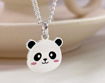 Baby Personalized Silver Smile Panda in Sterling Silver | Custom Engraved Necklace for Baby, Toddlers, Kids, Silver 925