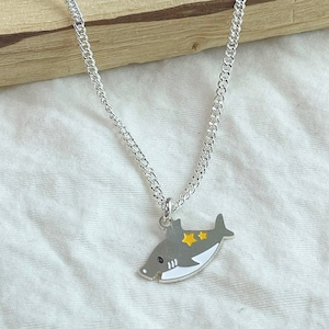 Baby Personalized Silver Shark Necklace in Sterling Silver | Custom Engraved Necklace for Baby, Toddlers, Kids, Silver 925