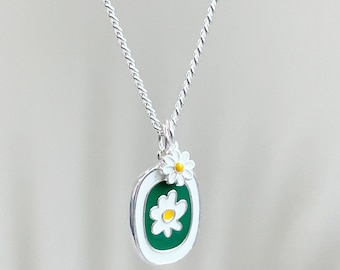 Personalized Baby Sterling Silver Necklace | Custom Engraved Sterling Silver Daisy Necklace for Kids - Child ID Name Necklace Silver 925