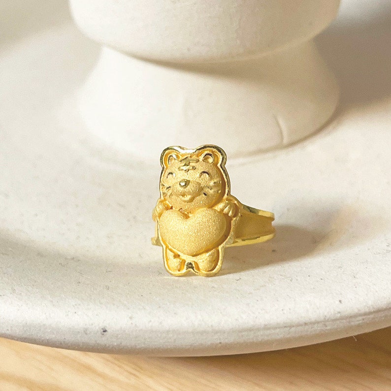 Babo Rind Gold Love Tiger Baby Ring 24K 0.999 Pure 3.75g 한돈 Dol Ring Engraved ...