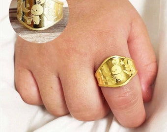 Gold Rabbit Baby Ring 24K 0.999 Pure 1.875g 반돈 1g | Dol Ring | Engraved Baby Ring | Baby Gold Band |  돌반지 순금 | 돌 반지 | Baby Gold Ring