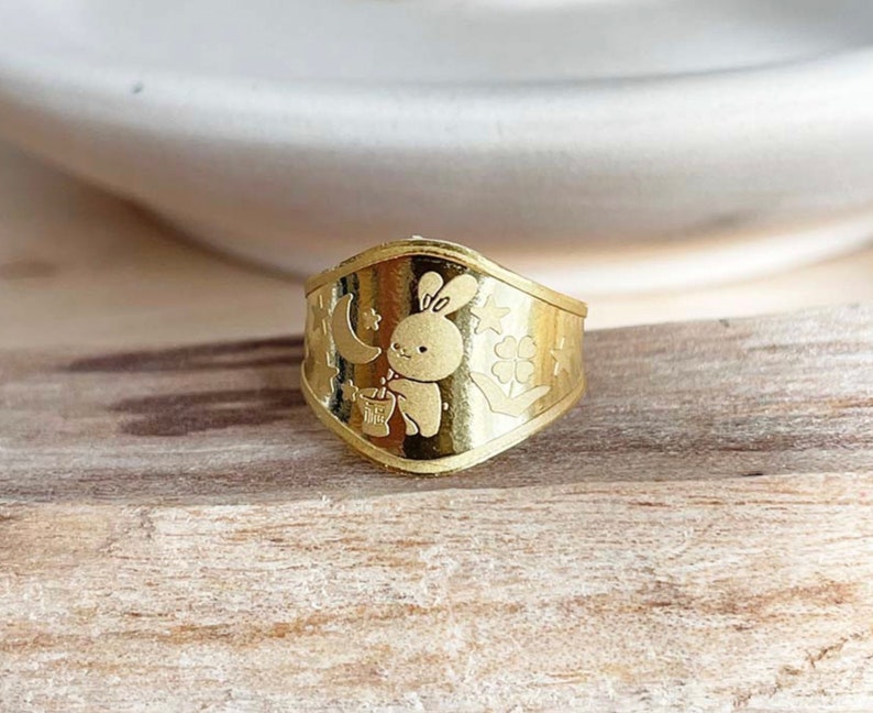 Gold Rabbit Baby Ring 24K 0.999 Pure 1.875g 반돈 1g Dol Ring Engraved ...
