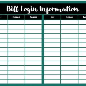 Monthly Bill and Login Organizer - Etsy