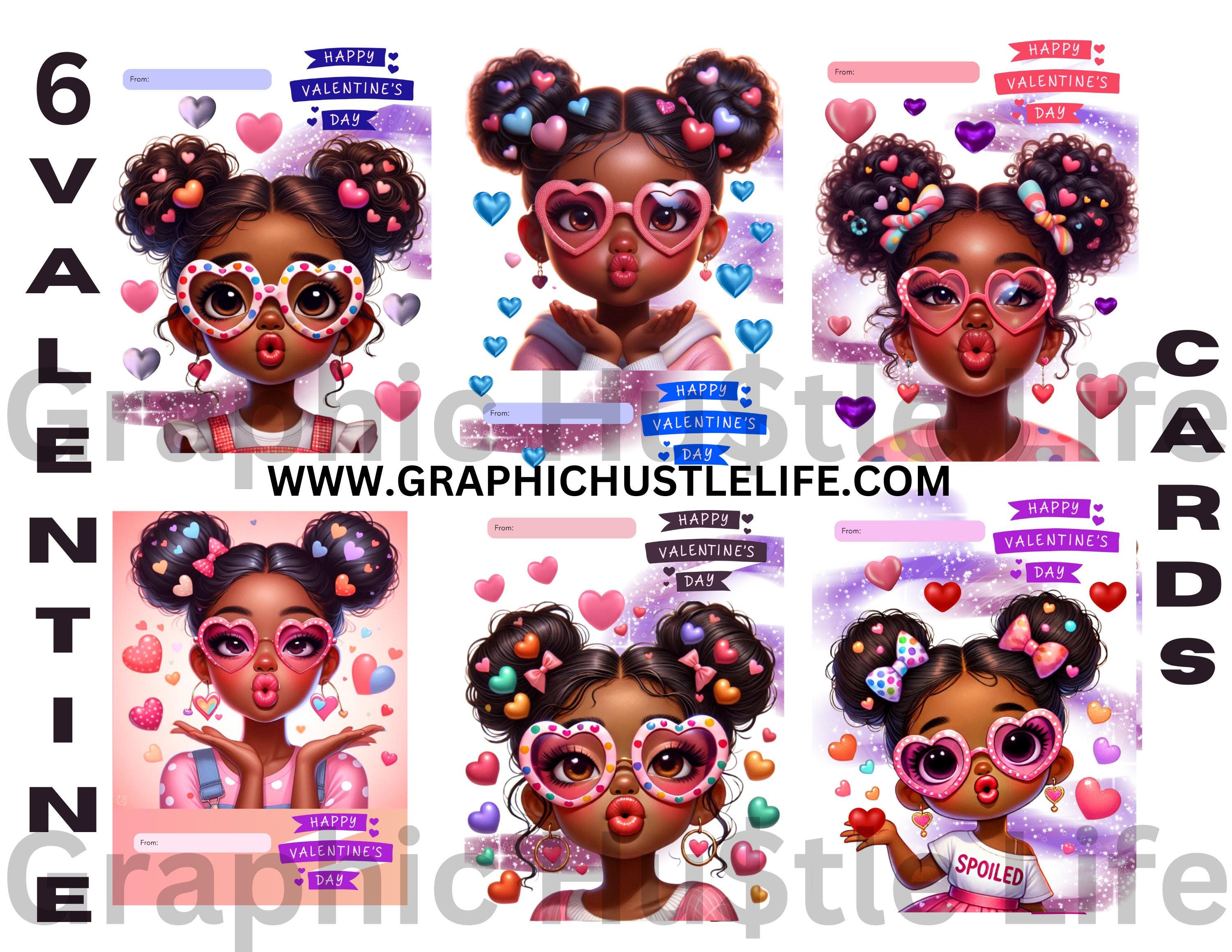 12 Valentine's Day Cards, Valentine Cards bundle, Girl Valentine's Day Cards, Black Girl Valentine Cards png, Valentines Day png