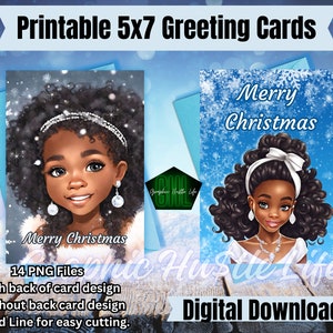 7 Black Girl Christmas Greeting Cards, Printable Greeting Cards, African American Girl Greeting Card, Printable Greeting Cards bundle