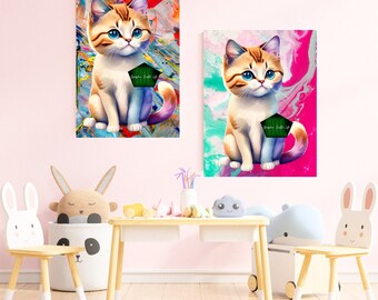Art de chaton aquarelle, bundle chat art imprime png, sublimation de chat coloré, conception de sublimation de chat, aquarelle clipart, clipart chaton