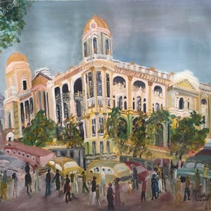 Original handmade painting oil on canvas for Home decor, thanksgiving gift,mesmerizing Kolkata,Victoria Palace,Royal, Bazaar, Victoria31&#39;24&quot;