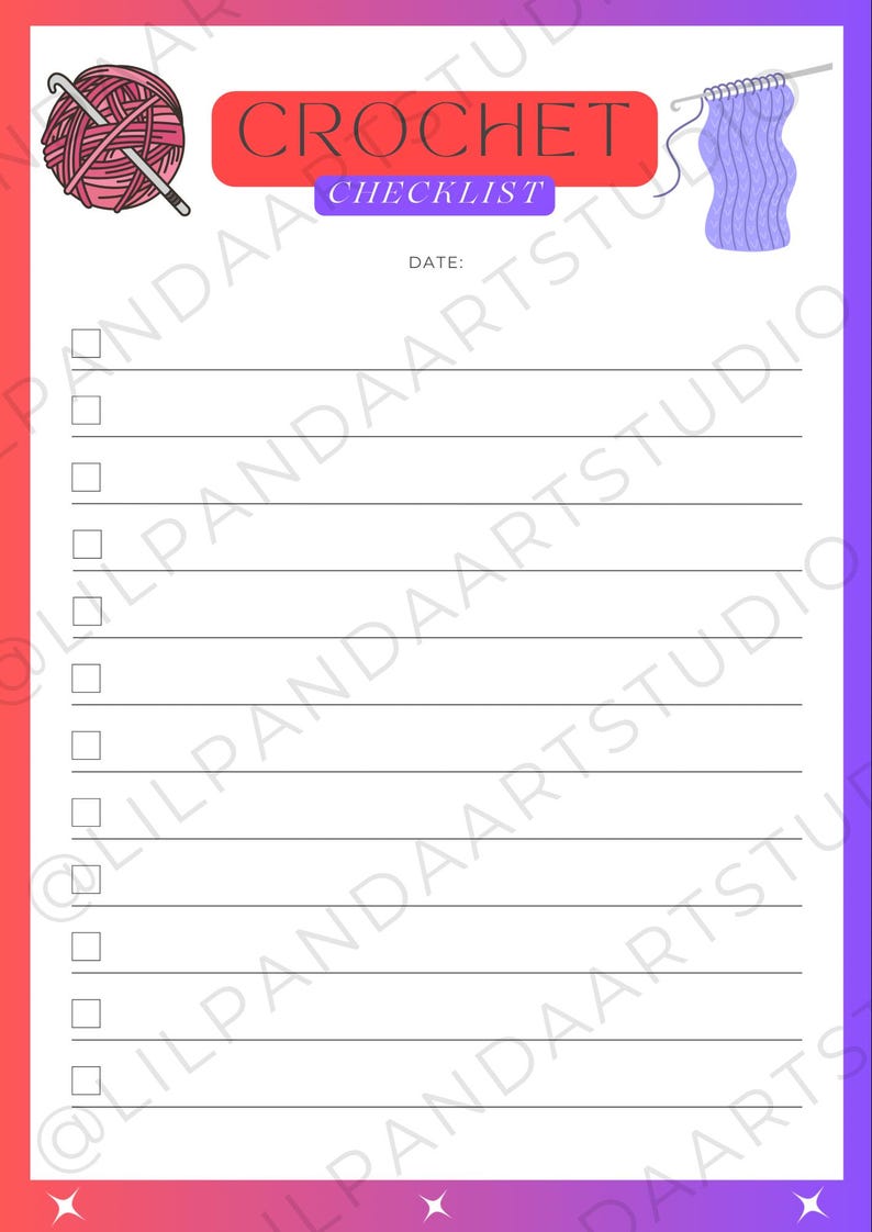 Crochet Checklist Printable &amp; Fillable, Daily to Do List Template, Task List, Instant Download ...
