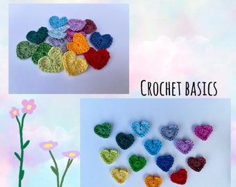 Crochet Heart Pattern, Motif Crochet Pattern, PDF heart crochet patterns, crochet tutorial, simple pattern for beginners, applique patterns