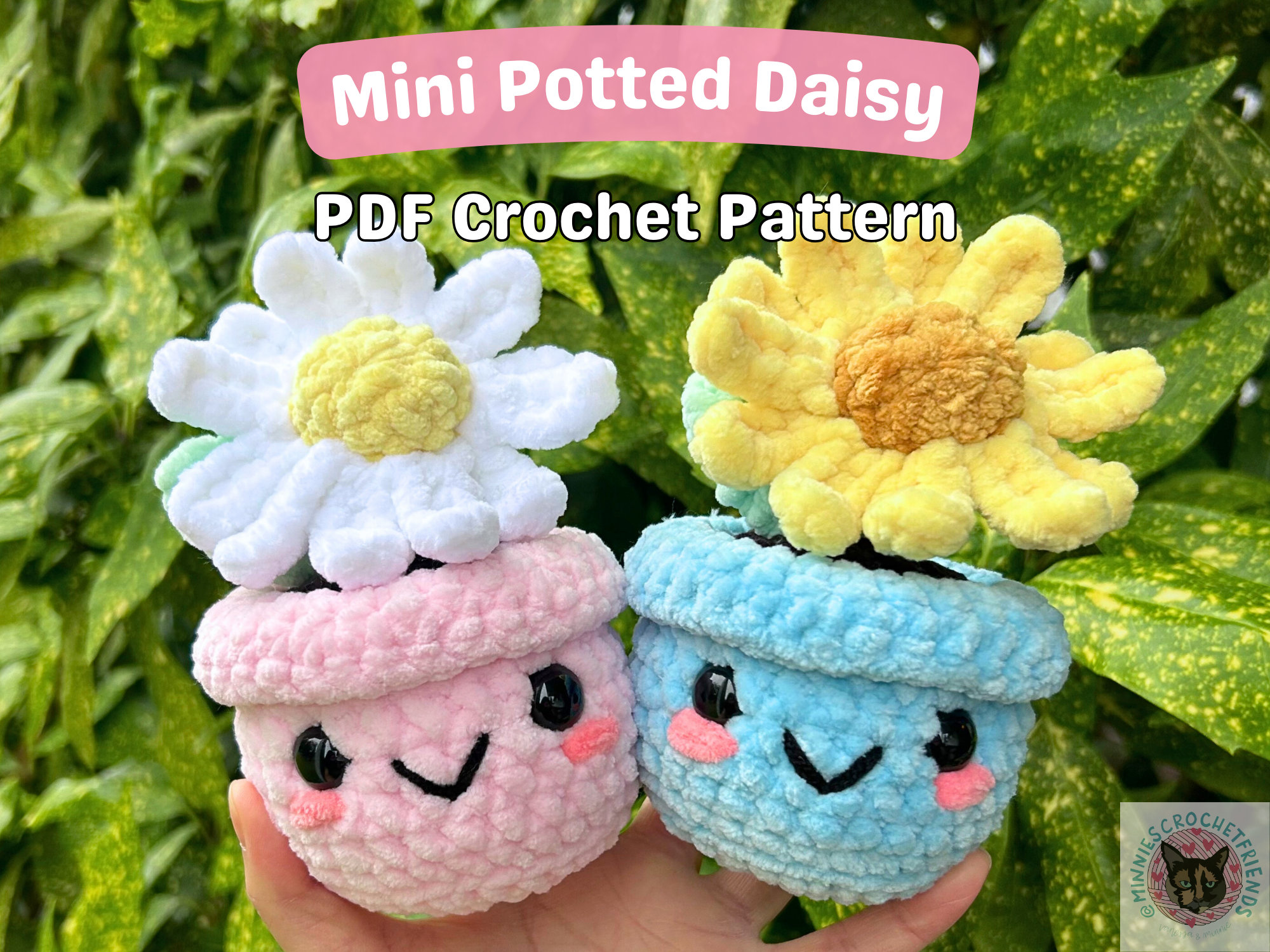 Wzór na szydełkowanie miniaturowej stokrotki w doniczce w formacie PDF (stokrotka szydełkowa, stokrotka amigurumi, kwiaty z grubej włóczki, kwiat w doniczce, MinniesCrochetFriend)