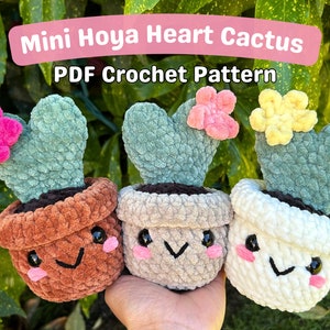 Mini Hoya Heart Cactus PDF Crochet Pattern (crochet plants, cactus, amigurumi plants, chunky yarn crochet plants, MinniesCrochetFriend)